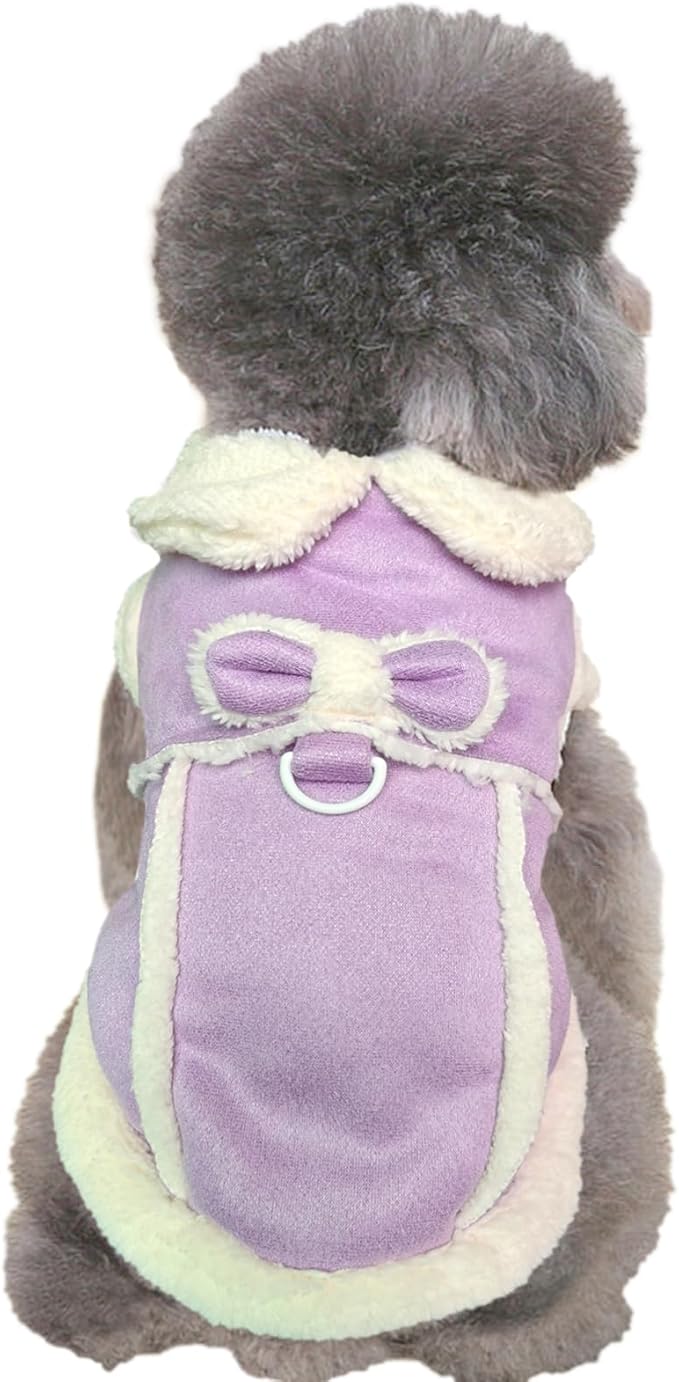 Jecikelon Bowtie Dog Cold Weather Coat Fleece Lining Warm Pet Puppy Turtleneck Dogs Winter Clothes for Small Dogs with D-Ring (Purple, X-Large)