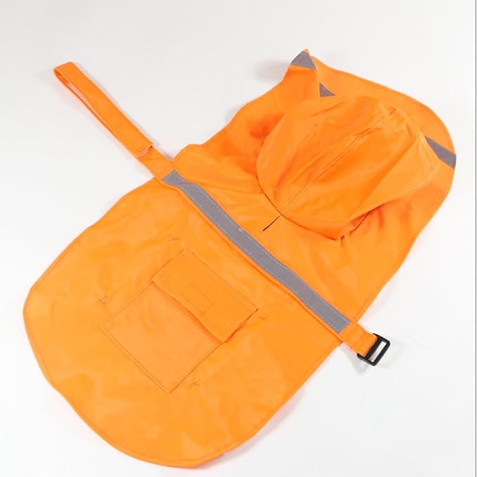 NACOCO Large Dog Raincoat Adjustable Pet Water Proof Clothes Lightweight Rain Jacket Poncho Hoodies with Strip Reflective (M, Orange)