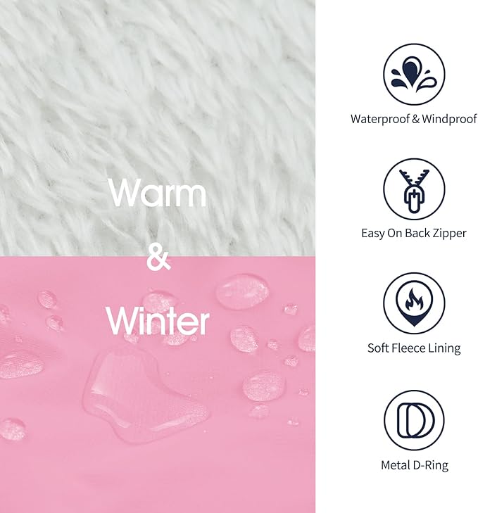 IECOii Dog Winter Coat with Harness Built in, Waterproof Windproof Dog Coats for Large Dogs, Thermal Fleece Cold Weather Jackets with Zip, Outdoor Warm Snow Jacket Reflective, Pink, XXXL