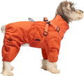 BRKURLEG Dog Raincoat for Small Dogs, Small Dog Rain Jacket with Harness Built in, Waterproof 4 Legs Pet Raincoats, Puppy Outdoor Jacket with Reflective Strip, Orange, L