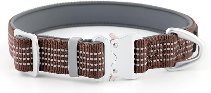 Plutus Pet Reflective Dog Collar with Aviation Aluminum Buckle, Neoprene Padded for Comfort, Lightweight, Heavy Duty Nylon Collar for Puppy Small Medium Large Dogs (Chocolate, S)