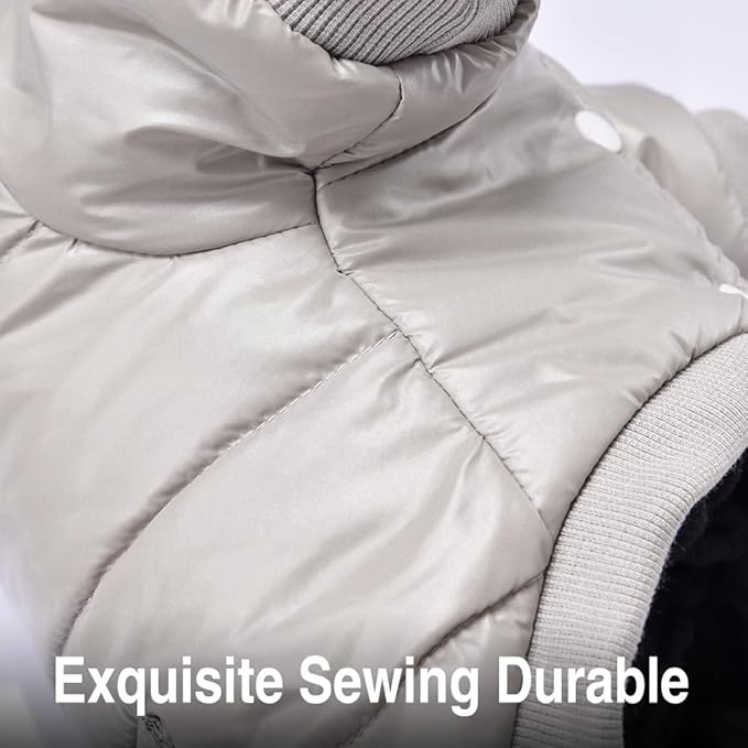 LESYPET Dog Coat for Small Dogs, Windproof Doggie Puffer Jacket with Leash Hole, Extra Warm Dog Jacket Winter Coat, Grey L