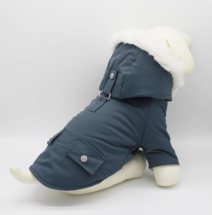 Pet Warm Dog Coat for Winter Clothes Hooded Dog Jacket for Small Puppies Medium Large Dog Cat Clothes Insulated Padded Snow Jacket for Cold Weather Faux Fur (Medium, Slate Blue)