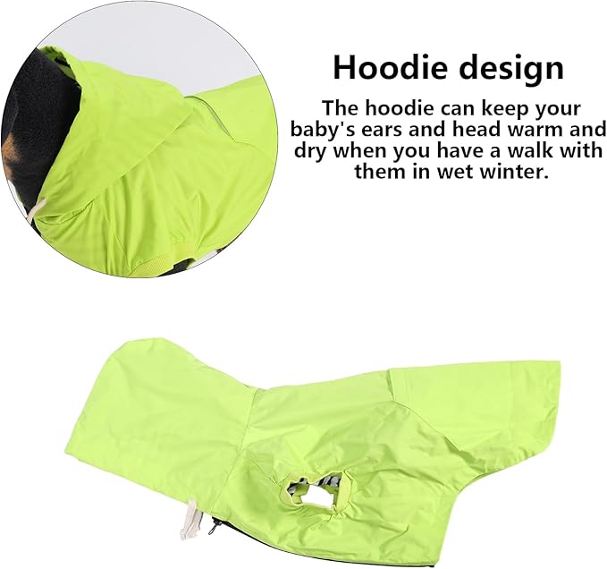 Dog Raincoat rain Jacket Dogs Waterproof fit for Small Medium Breeds Zipper Closure Pocket Storage in Cold Day - Light Green - S