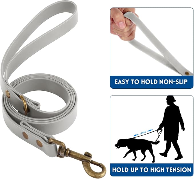 Wisedog Dog Collar and Leash Set, Waterproof Adjustable Puppy Collars with Cute Tag 6FT Dog Leash with Poop Bag for Small Medium Large Dogs (M(Collar:12"-18";Leash:5 ft), Grey)