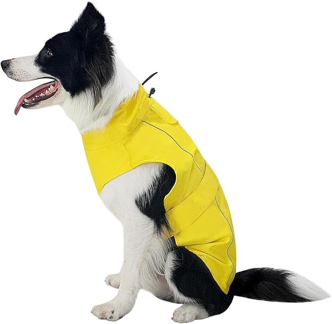 Waterproof Dog Raincoat, Adjustable Lightweight Dog Rain Jacket with Reflective Strip Leash Hole for Small Medium Large Dogs (Yellow, X-Small(4-9lb))
