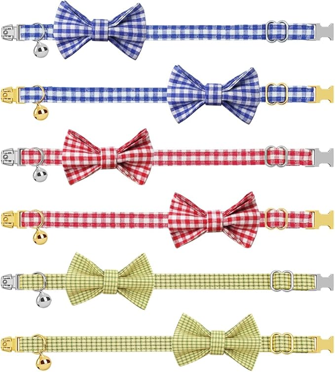 Personalized Cat Collar with Name Plate,Adjustable Tough Nylon Cat ID Collars with Bell,Customize Engraved Pet Name and Phone Number (Plaid Style C)