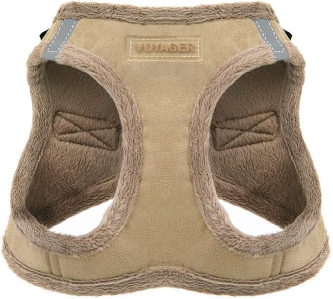 Best Pet Supplies - All Weather Mesh/Plush, Reflective, No Pull Harness for Small, Medium Dogs, Cats - Secure with Hook & Loop Fastener, Buckle, Double D-Rings - Latte Suede, M
