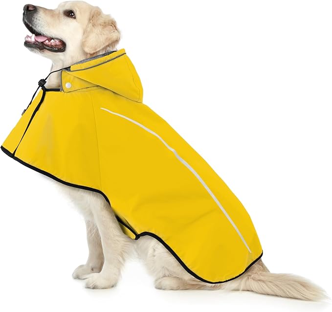 Mile High Life Dog Raincoat, Adjustable Waterproof Pet Rain Jacket, Reflective Hooded Poncho for Small Medium Large Dogs, Lightweight Breathable Pet Rain Coat (Yellow,M Chest 22"-28")