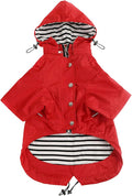 Morezi Dog Zip Up Raincoat with Reflective, Rain/Water Resistant, Adjustable Drawstring, Removable Hood, Raincoats with Legs 8lbs to 80lbs Available - Red - M