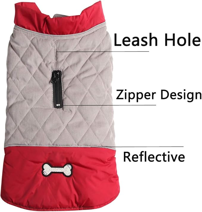 Reversible Dog Coats for Small Dogs Waterproof Warm Puppy Jacket for Cold Winter,Red and Grey S