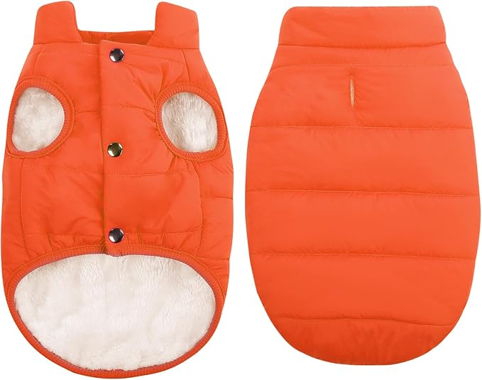 ASENKU Dog Winter Coat - Waterproof Windproof Dog Jacket, Warm Snowproof Doggie Puffer Vest for Cold Weather, Lightweight Snow Coats for Small Medium Large Dogs (Orange, S)