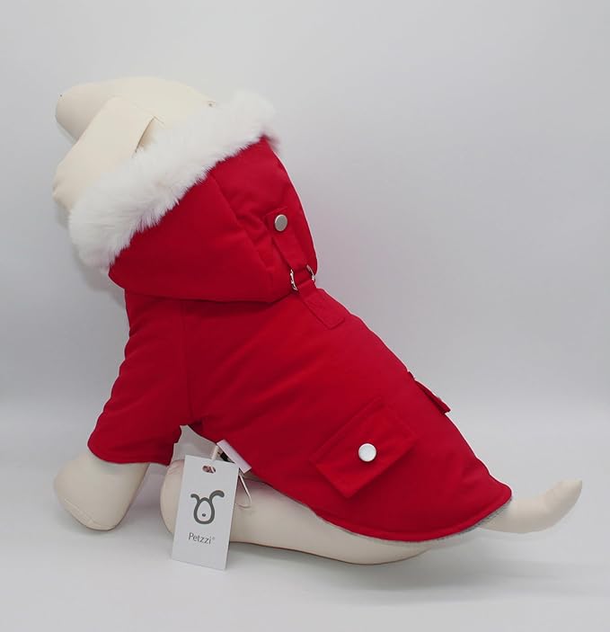 Pet Warm Dog Coat for Winter Cold Weather Clothes Hooded Dog Jacket Small Puppies Medium Large Dog Cat Clothes Insulated Padded Snow Parka (Red, Small)