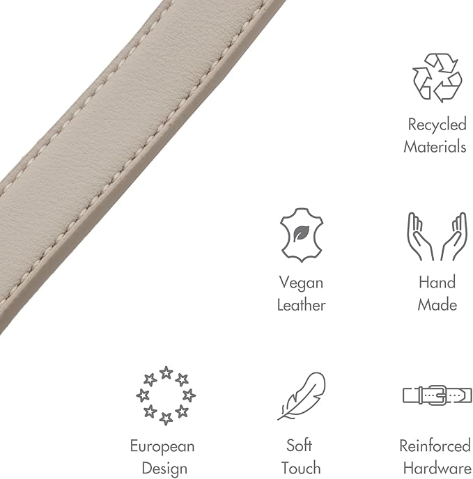 NINA WOOF Copenhagen Leather Dog Collar - Handmade with Vegan Soft Leather Round Padded Collar with Adjustable Buckle for Extra Small, Small, Medium, and Large Dogs - Color Beige, Small