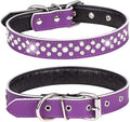 Rhinestones Dog Collar, Adjustable Sparkly Crystal Studded Genuine Leather Pet Dog Collar for Small and Medium Dogs (S, Purple)