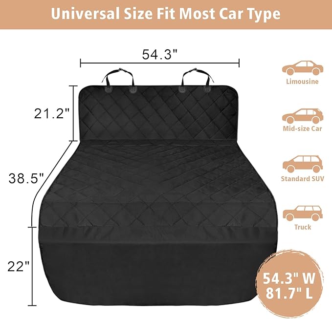 F-color SUV Cargo Liner for Dogs - Waterproof Pet Cargo Liner, Comfort Dog Cargo Cover with Bumper Flap Protector, Scrachproof Non-Slip Universal Fit SUVs Sedans Trunks Vans, Black