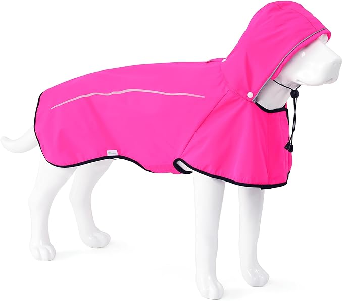 Mile High Life Dog Raincoat, Adjustable Waterproof Pet Rain Jacket, Reflective Hooded Poncho for Small Medium Large Dogs, Lightweight Breathable Pet Rain Coat (Hot Pink,M Chest 22"-28")