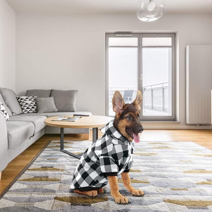 KOOLTAIL Plaid Dog Hoodie Pet Clothes Sweater with Hat and Pocket for Small Medium Large Size Dogs, Soft Winter Warm Dog Cold Weather Coat, Fleece Fall Dog Hooded Sweatshirt for Puppy Cats, White L