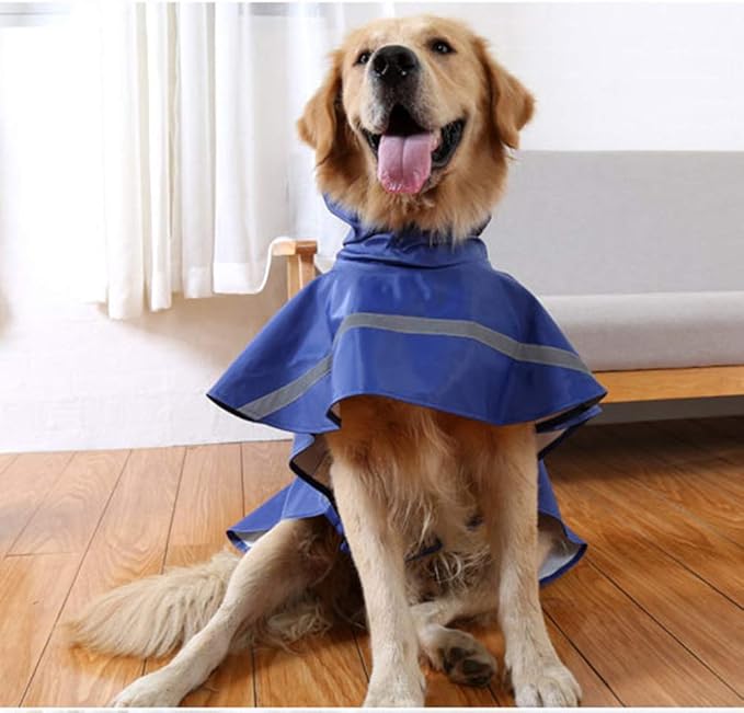 NACOCO Large Dog Raincoat Adjustable Pet Water Proof Clothes Lightweight Rain Jacket Poncho Hoodies with Strip Reflective (L, Blue)
