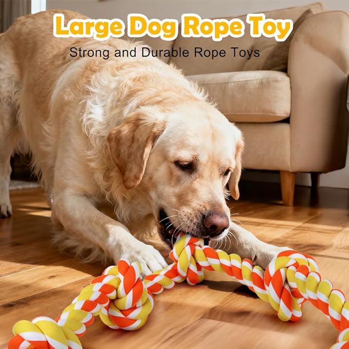SZEE Dog Rope Toy for Large Dogs, 37 Inch 5 Knots, Halloween Dog Toys for Large Dog & Aggressive Chewers, Durable & Tough Tug of War Rope, for Teeth Cleaning & Boredom Relief (Yellow & Orange)