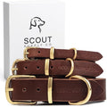 Scout Supply Classic Leather Dog Collar | Heavy Duty Thick Full Grain Leather | Waterproof & Rust-Proof Brass Hardware (Dark Brown, Medium)