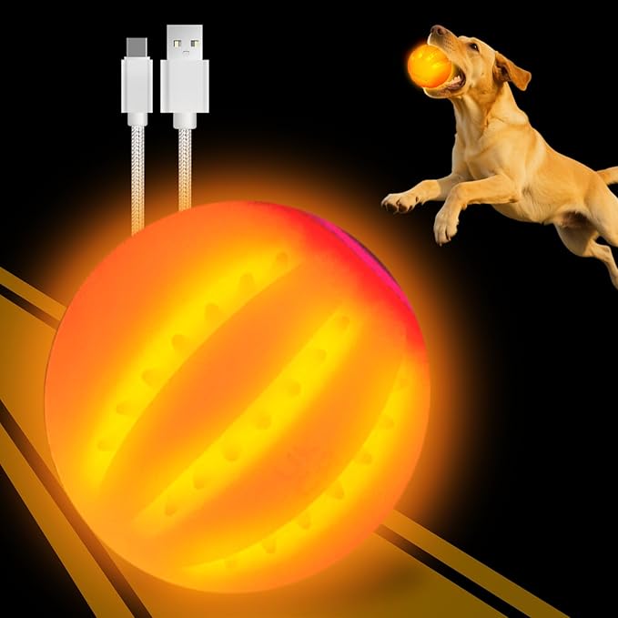 LaRoo LED Dog Ball, Silicon Glowing Dog Toy Ball at Night with USB Rechargeable, Water Resistant Light Up Interactive Dog Tennis Balls for Outdoor Playing