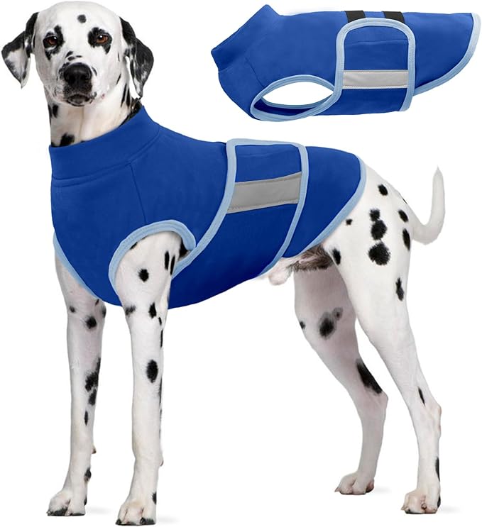 IDOMIK Warm Fleece Dog Sweater for Large Dogs,Soft Winter Dog Fleece Jacket Coat for Fall Cold Weather,Adjustable Fleeced Vest with Reflective Strips,Pullover Pet Sweatshirt for Girl Boy Dogs,Blue,XL