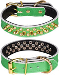 Adjustable Genuine Leather Spiked Studded Dog Collars for Small Medium Large Pets Like Pit Bull Bulldog Pugs Husky (L, Green2)