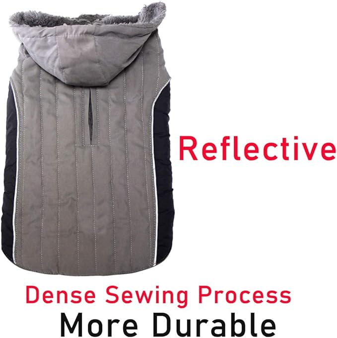 Fleece Dog Hoodie for Large Dogs Super Warm Doggie Jacket for Cold Winter Dog Coats,Grey XXXL