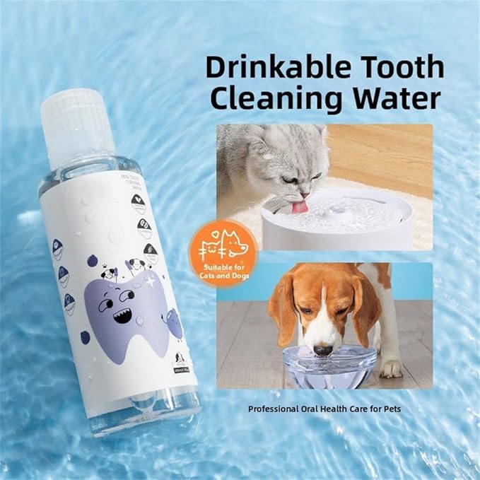 Dental Water Additive, Specialized Dental Care Formula，Natural Flavorless Teeth Cleaning Mouthwash, Freshens Dog Breath & Promotes Healthy Gums, Easy Daily Use for All Pet（1pcs）