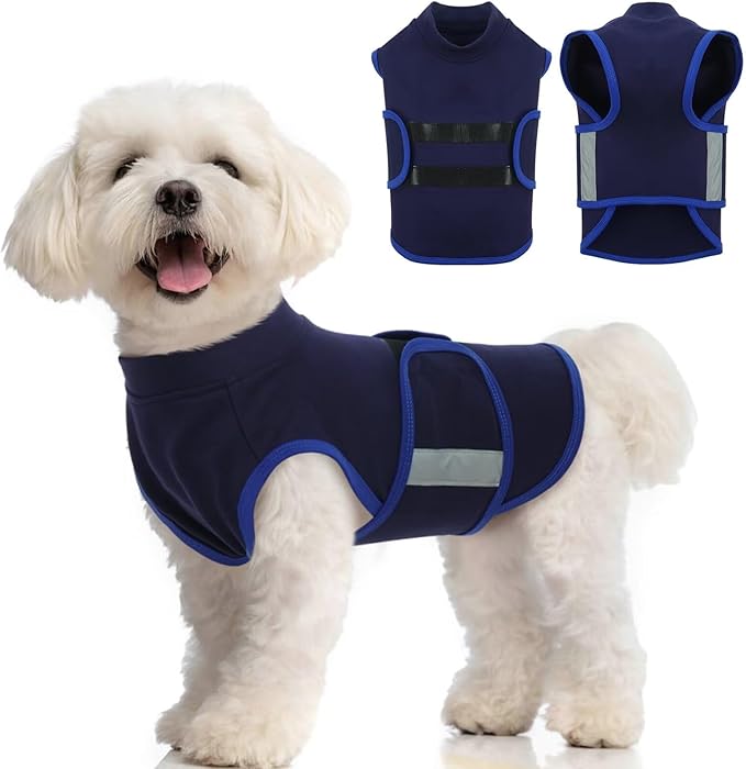 MIGOHI Dog Anxiety Relief Coat,Comfort Anxiety Vest for Dogs,Adjustable Anxiety Calming Wrap for Fireworks,Thunderstorms,Travel, Separation, Dog Anxiety Jacket for Small Dogs,M,NavyBlue