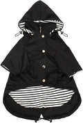 Morezi Dog Zip Up Raincoat with Reflective Buttons, Rain/Water Resistant, Adjustable Drawstring, Removable Hood, Raincoats with Legs 8lbs to 80lbs Available - Black - L