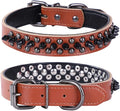 Adjustable Genuine Leather Spiked Studded Dog Collars for Small Medium Large Pets Like Pit Bull Bulldog Pugs Husky (L, Brown1)