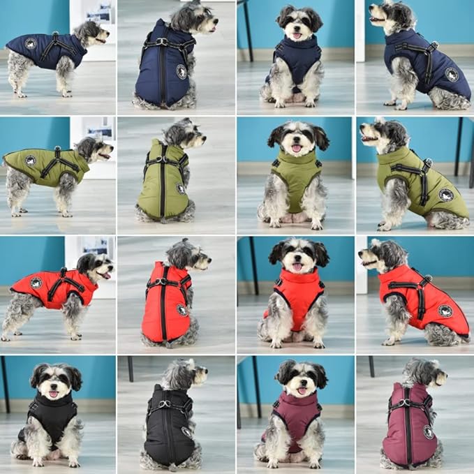Gyuzh Dog Coat with Harness - Waterproof Winter Dog Coat, Fleece Lined, Adjustable, Reflective, for Medium Dogs - Large, Purple