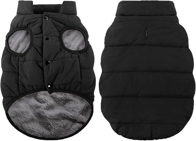 ASENKU Windproof Dog Winter Coat Waterproof Fleece Jacket Cold Weather Pet Apparel for Small Medium Large Dogs (Black, XL)