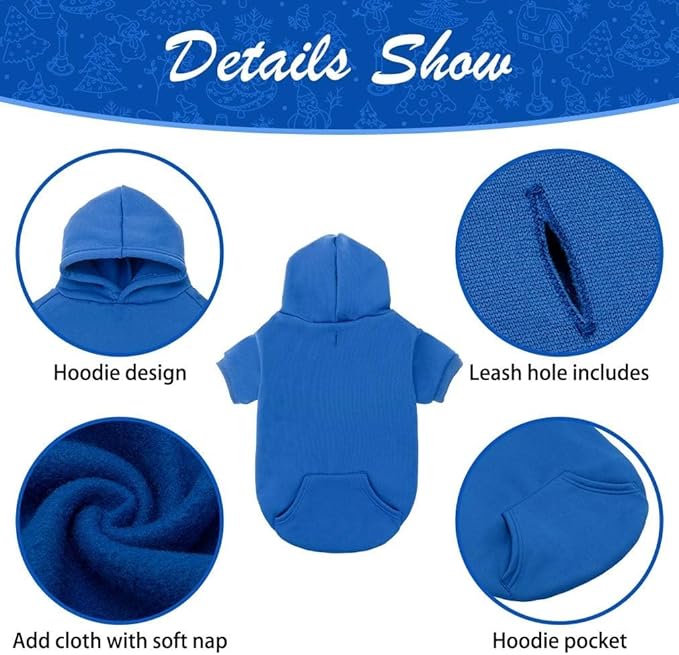 KOOLTAIL Basic Dog Hoodie - Soft and Warm Dog Hoodie Sweater with Leash Hole and Pocket, Dog Winter Coat, Cold Weather Clothes Sweatshirt for Small Medium Large Dogs Puppy Cat Boys Girls Blue SM