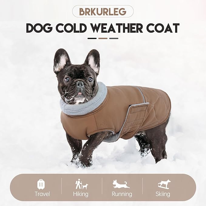 BRKURLEG Dog Winter Coat, Warm Dog Jackets for Small and Medium Large Dogs, Reflective Adjustable Pet Cold Weather Coats, Waterproof Windproof Dogs Snow Jacket Clothes Warm Vest (S, Khaki)