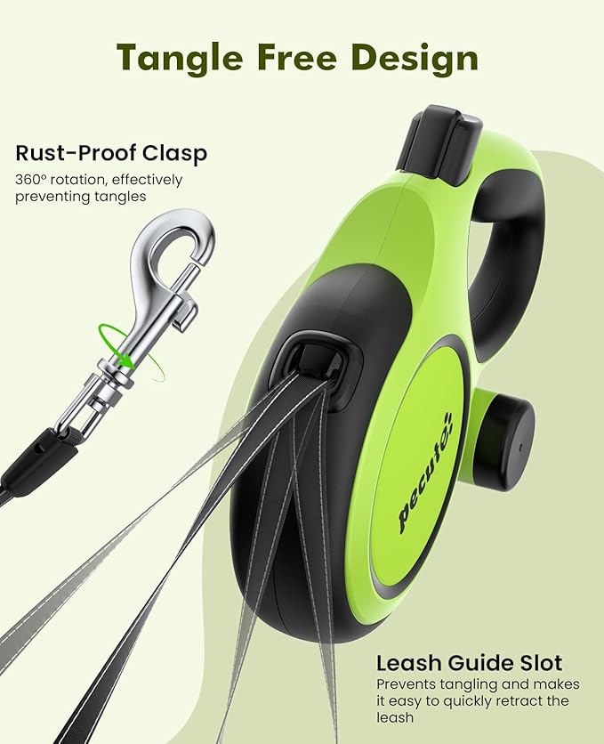 Retractable Dog Leash with Chew Proof Extender, 26ft Heavy Duty Retractable Pet Leash with Poop Bag Holder, Anti-Slip Grip, Reflective Leashes for Medium Large Pets up to 110 lbs(Green)
