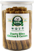 Lucky Premium Treats Lucky Shorty Slims - Carrot and Chicken Jerky Dog Treats, Crunchy Dog Chew Sticks with Real Chicken and Carrot for Small to Large Dogs (7 Count)