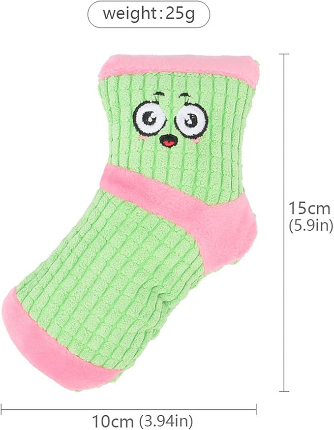 Squeaky Dog Toys, Funny Plush Dog Toys, Cute Socks Dog Birthday Gift Pet Chew Toys for Small Medium Dogs(Green Purple)