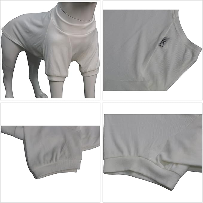 Lovelonglong Ribbed Dog T-Shirt Cotton Knitted Dog Sweaters for All Season Pet T-Shirts for Large Medium Small Dogs Off White XL