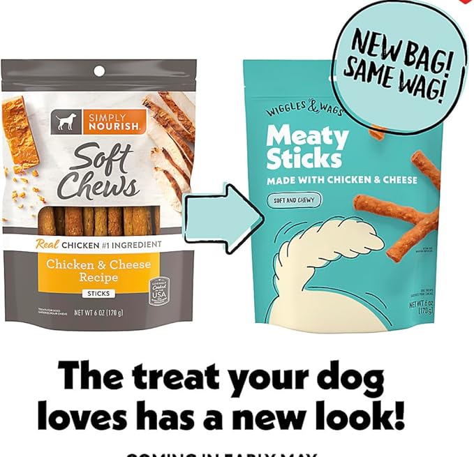 Wiggles & Wags Meaty Sticks Soft Chews, Dog Treats Sticks, Chicken & Cheese Dry Puppy Food - 6oz (Pack of 2), Bundled with Poop Bag