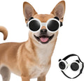 Dog Sunglasses for Small Breed, Small Dog Goggles for Puppy Cats, Goggles Eye Protection Windproof Dustproof Anti-UV with Adjustable Straps Pet Glasses Outdoor, Black-White