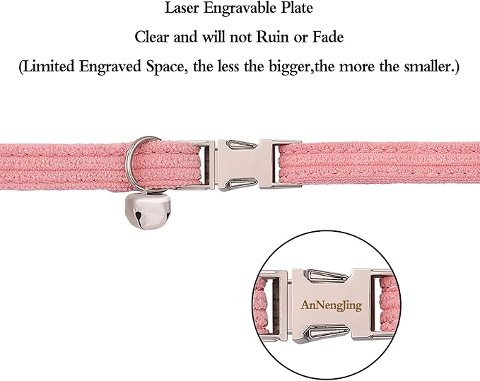 Personalized Cat Collar with Name Plate,Adjustable Tough Nylon Cat ID Collars with Bell,Customize Engraved Pet Name and Phone Number (Velvet Style C)