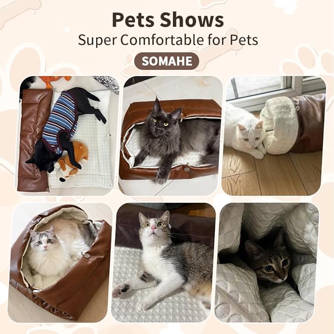 Cat Beds for Indoor Cats Dog Bed for Small Dogs 5 in 1 Function - Leather Mats Bed Cave Pillow Pad for Puppy & Kitten Four-Season 27.5 * 35.4inch Pink