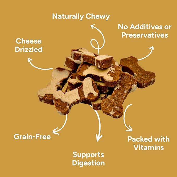 Gaines Family Farmstead Cheese Drizzled Sweet Potato Dog Bones - 8 oz Bag, Grain-Free, All-Natural Dog Treats for Digestion, Skin, Energy & Immunity – Limited Ingredient, Made in USA