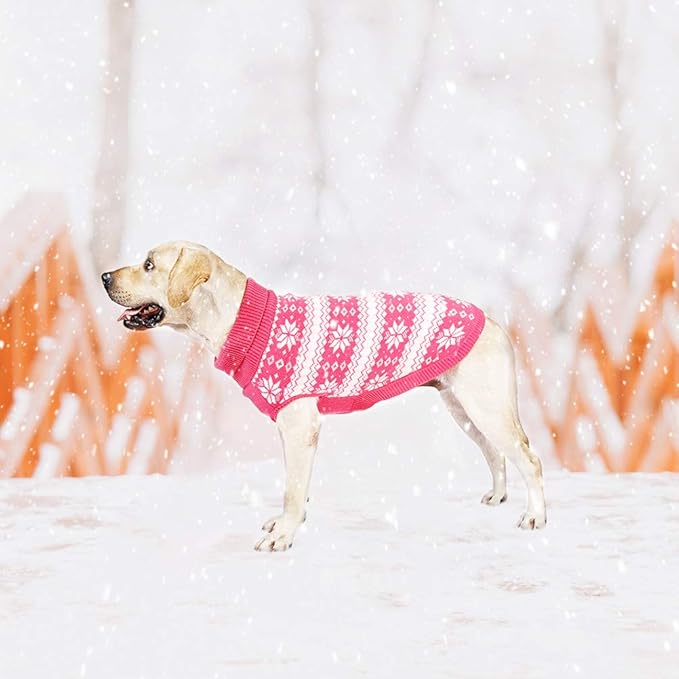 KOOLTAIL Cable Knit Dog Sweater Turtleneck, Cold Weather Pullover Classic Knitwear, Snowflake Pattern Thick Warm Winter Pet Clothes,Dog Christmas Sweater for Small Medium Large Dogs,Pink XL