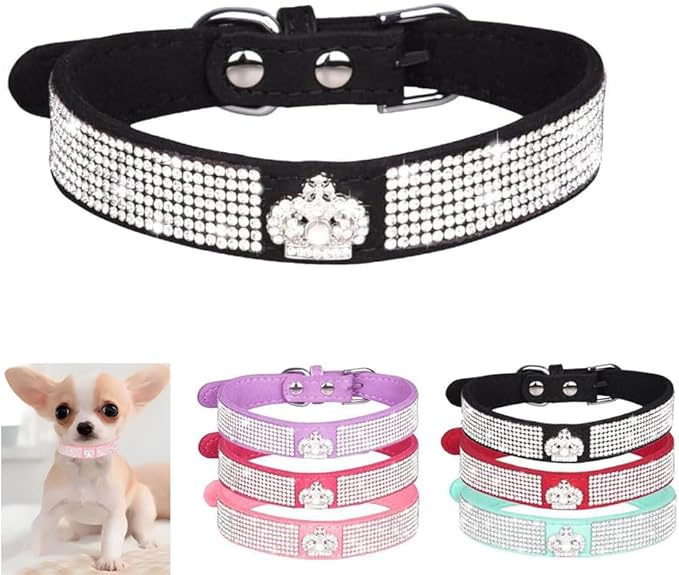 Serijoars Small Dog Collar with Rhinestone Crystal Diamond Colorful Bling Girl Puppy Cat Collars (L, Black4)