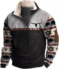 HOTYD Aztec Cowboy Mens Hoodie Vintage Graphic Western Hoodies Casual Long Sleeve 1/4 Zip Pullover Mens Country Jacket
