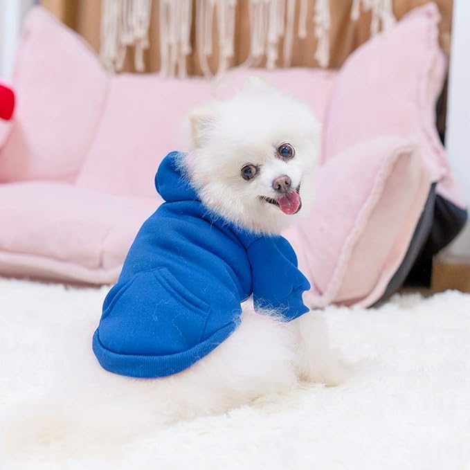 KOOLTAIL Basic Dog Hoodie - Soft and Warm Dog Hoodie Sweater with Leash Hole and Pocket, Dog Winter Coat, Cold Weather Clothes Sweatshirt for Small Medium Large Dogs Puppy Cat Boys Girls Blue M